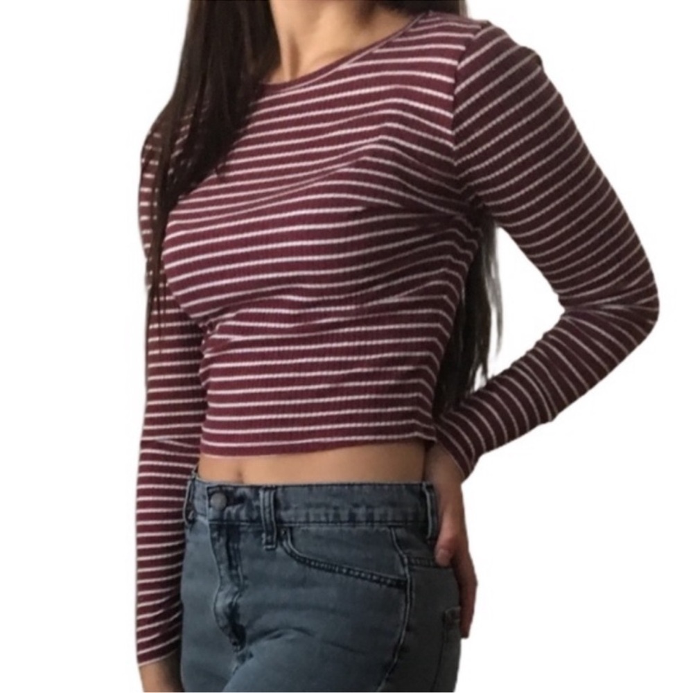 Hollister Red and White Striped Crop Long Sleeve.